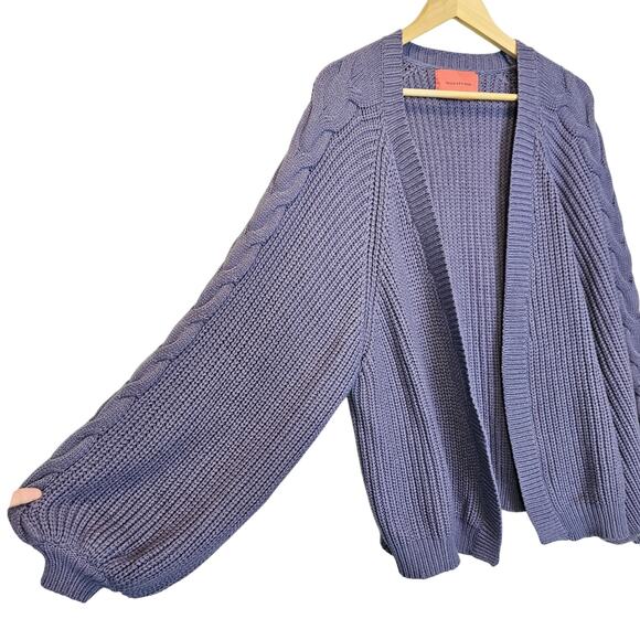 Signature8 Purple Knit Chunky Balloon Sleeve Open Cardigan Sweater Size Small - Picture 2 of 9